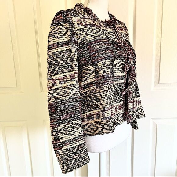 Zara Jacquard Jacket Cardigan Wool / Cotton Blend in Multicolor Large - Picture 10 of 13